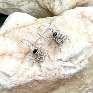 Herkimer diamond & black onyx 925 sterling silver spider earrings NWT